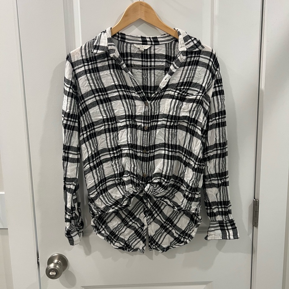 Lucky Brand Black and White Plaid Button Down Shirt